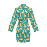 Golden Retriever Pattern Print Design 05 Women's Long Sleeve Belted Night Robe