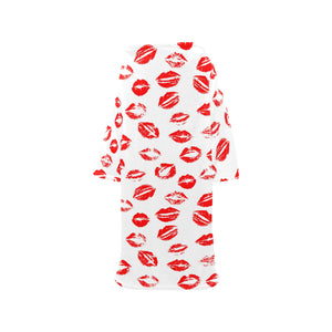 Lips Pattern Print Design 01 Blanket Robe with Sleeves