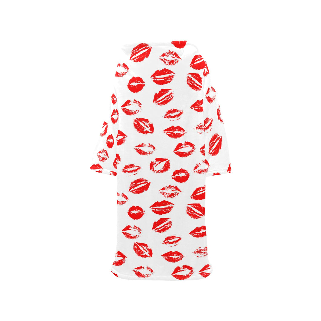 Lips Pattern Print Design 01 Blanket Robe with Sleeves