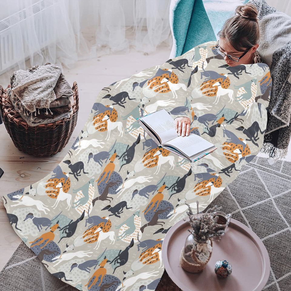 Greyhound Pattern Print Design 04 Blanket Robe with Sleeves