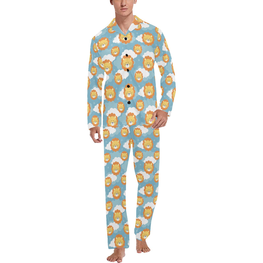 Lion Pattern Print Design 05 Men's Long Pajama Set