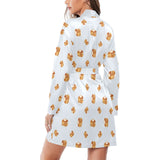 Pancake Pattern Print Design 03 Women's Long Sleeve Belted Night Robe