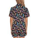 Skate Board Pattern Print Design 04 Women's V-Neck Short Pajama Set