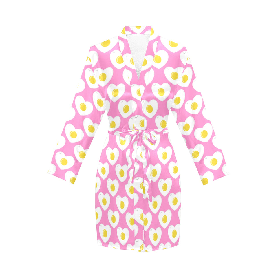 Fried Eggs Pattern Print Design 02 Women's Long Sleeve Belted Night Robe