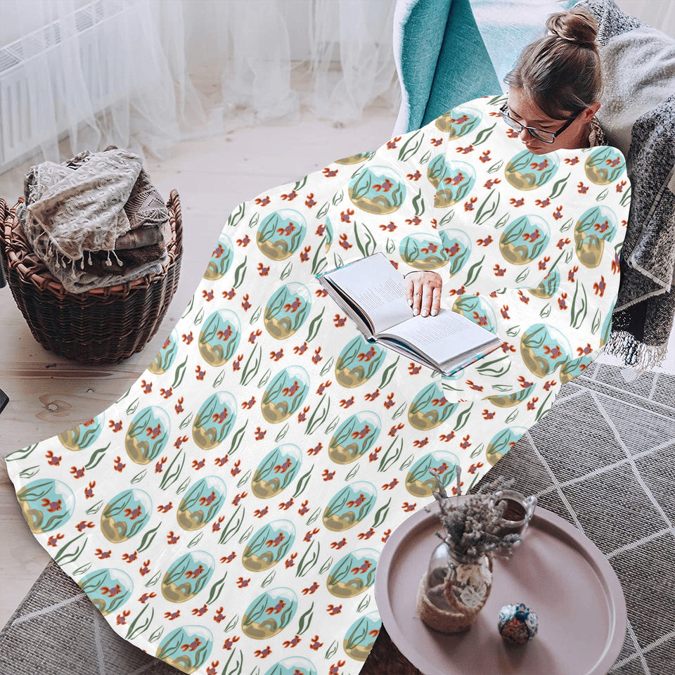 Goldfish Pattern Print Design 01 Blanket Robe with Sleeves