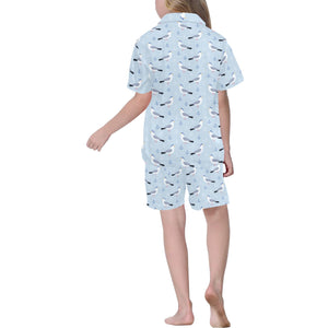 Pigeon Pattern Print Design 03 Kids' Boys' Girls' V-Neck Short Pajama Set