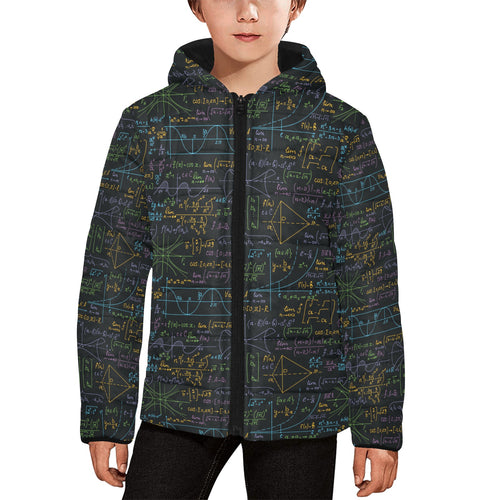 Math Pattern Print Design 01 Kids' Boys' Girls' Padded Hooded Jacket