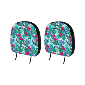 Blue Parrot Hibiscus Pattern Car Headrest Cover