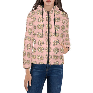 Pretzels Pattern Print Design 04 Women's Padded Hooded Jacket