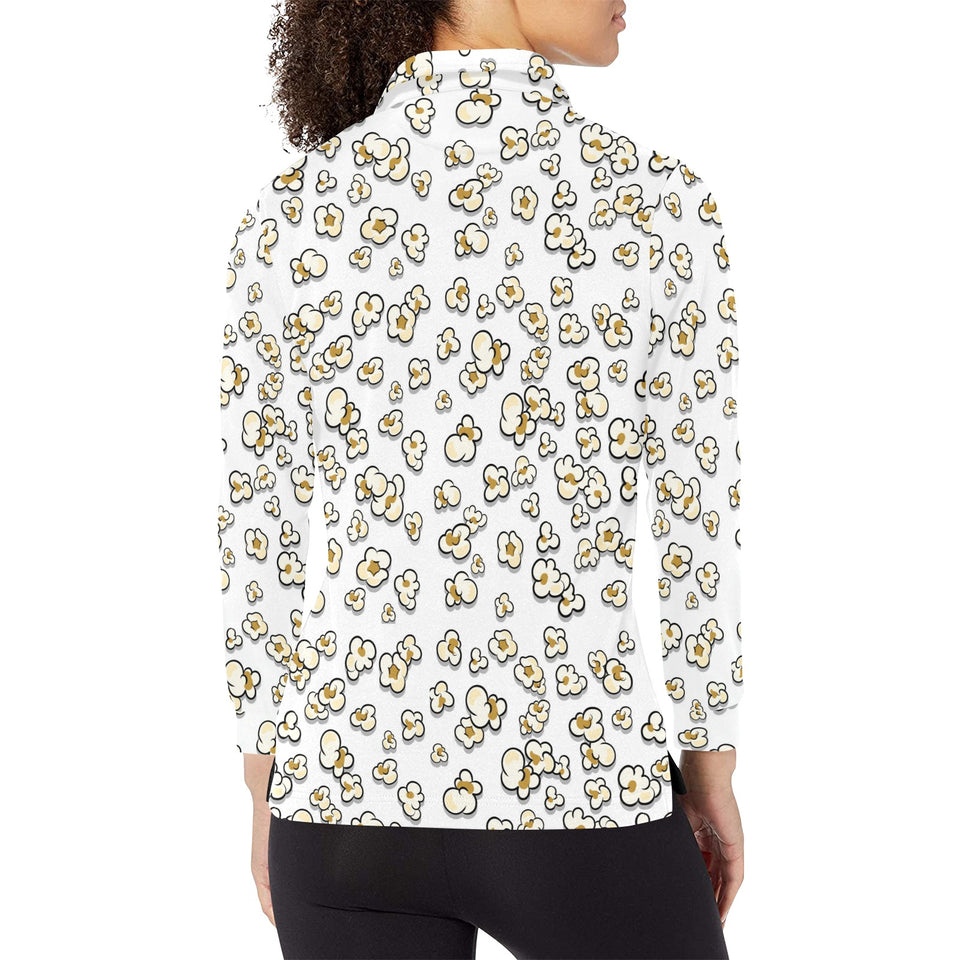 Popcorn Pattern Print Design 04 Women's Long Sleeve Polo Shirt