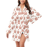 Pretzels Pattern Print Design 01 Women's Long Sleeve Belted Night Robe