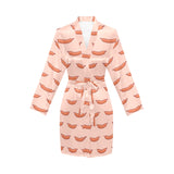 Sausage Pattern Print Design 01 Women's Long Sleeve Belted Night Robe