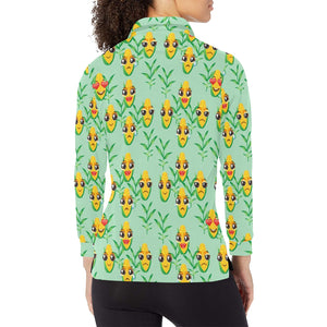 Corn Pattern Print Design 05 Women's Long Sleeve Polo Shirt