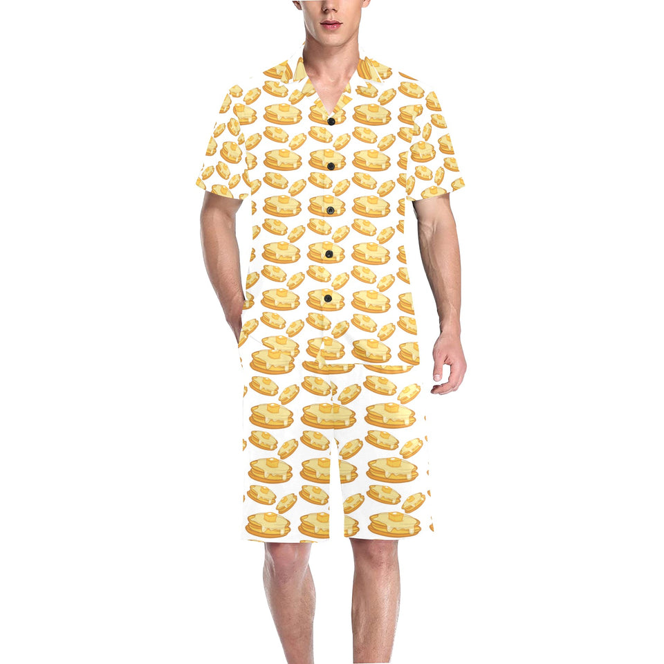 Pancake Pattern Print Design 05 Men's V-Neck Short Pajama Set