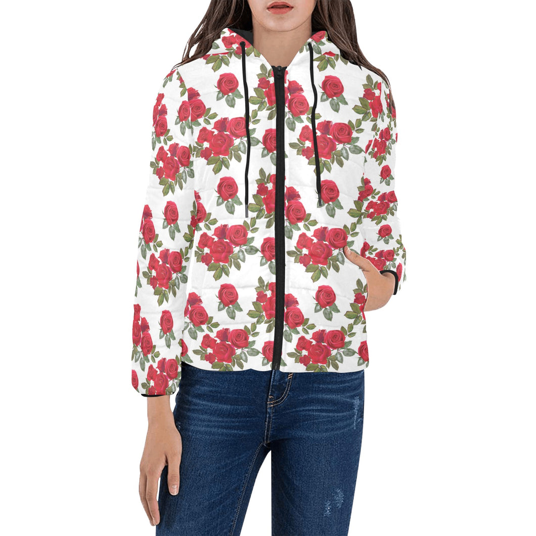 Rose Pattern Print Design 05 Women's Padded Hooded Jacket