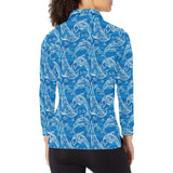 Dolphin Tribal Blue Pattern Women's Long Sleeve Polo Shirt