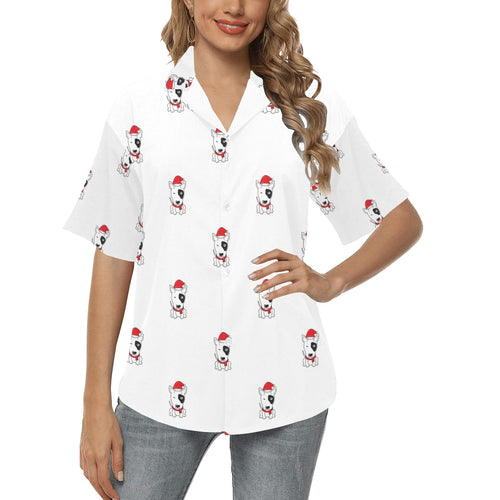 Bull Terrier Pattern Print Design 05 Women's All Over Print Hawaiian Shirt