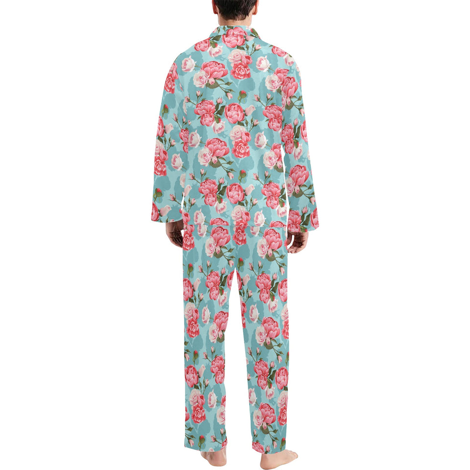 Rose Pattern Print Design 03 Men's Long Pajama Set