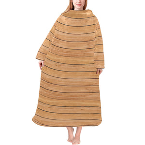 Wood Printed Pattern Print Design 04 Blanket Robe with Sleeves