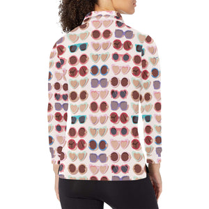 Sun Glasses Pattern Print Design 04 Women's Long Sleeve Polo Shirt