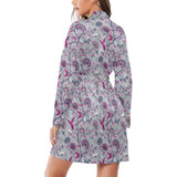 Hummingbird Pattern Print Design 04 Women's Long Sleeve Belted Night Robe