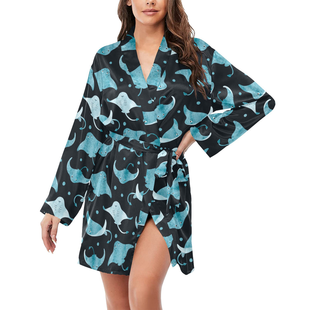 Stingray Pattern Print Design 04 Women's Long Sleeve Belted Night Robe