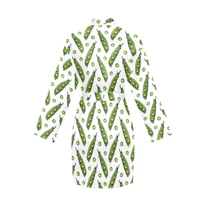 Green Peas Pattern Print Design 03 Women's Long Sleeve Belted Night Robe