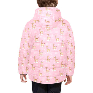 Giraffe Pattern Print Design 01 Kids' Boys' Girls' Padded Hooded Jacket