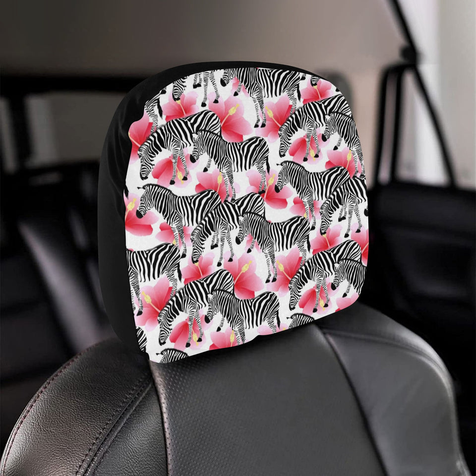 Zebra Red Hibiscus Pattern Car Headrest Cover