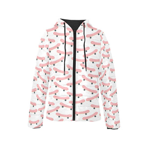 Skate Board Pattern Print Design 05 Women's Padded Hooded Jacket