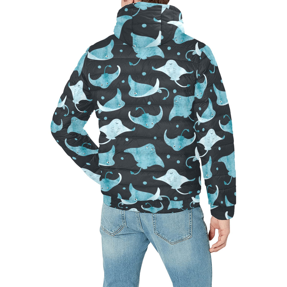 Stingray Pattern Print Design 04 Men's Padded Hooded Jacket(ModelH42)