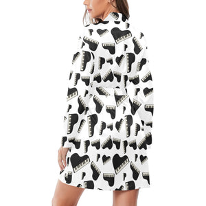 Piano Pattern Print Design 02 Women's Long Sleeve Belted Night Robe