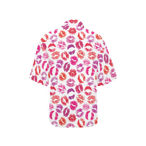 Lips Pattern Print Design 04 Women's All Over Print Hawaiian Shirt