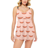 Sausage Pattern Print Design 01 Chest Sexy Pleated Two Piece Swim Dress