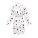 Jack Russel Pattern Print Design 03 Women's Long Sleeve Belted Night Robe