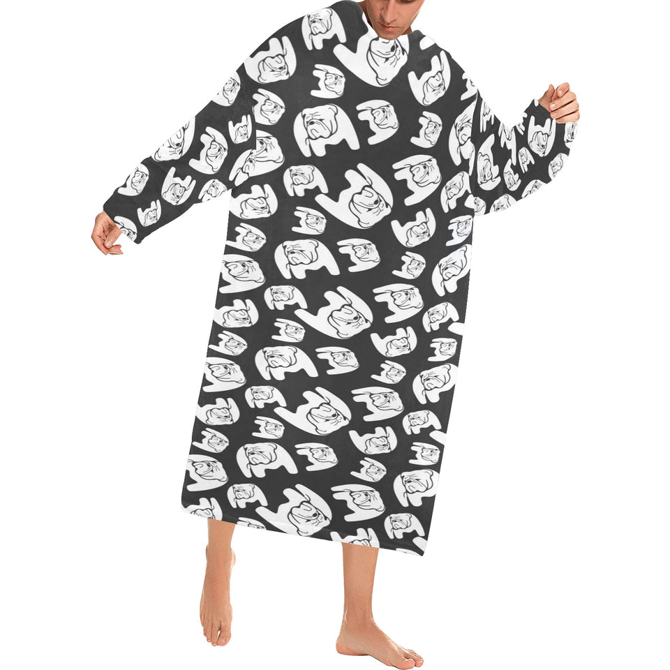 English Bulldog Pattern Print Design 02 Blanket Robe with Sleeves