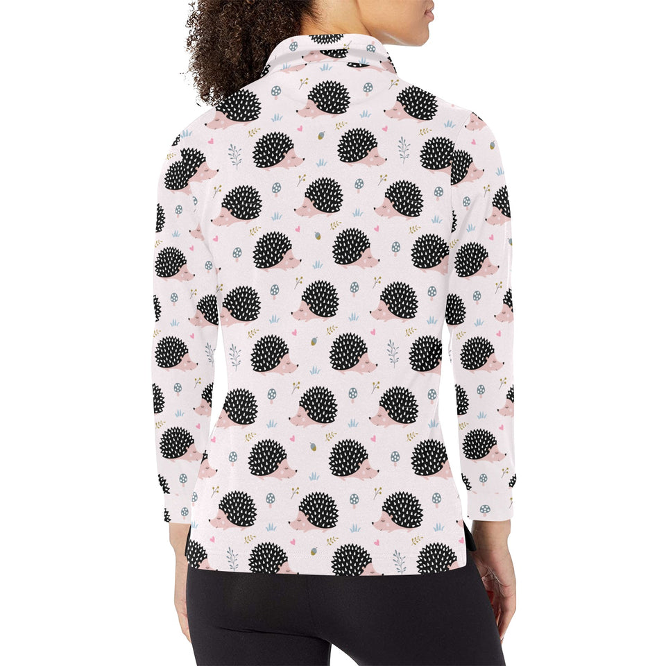 Hedgehog Pattern Print Design 04 Women's Long Sleeve Polo Shirt