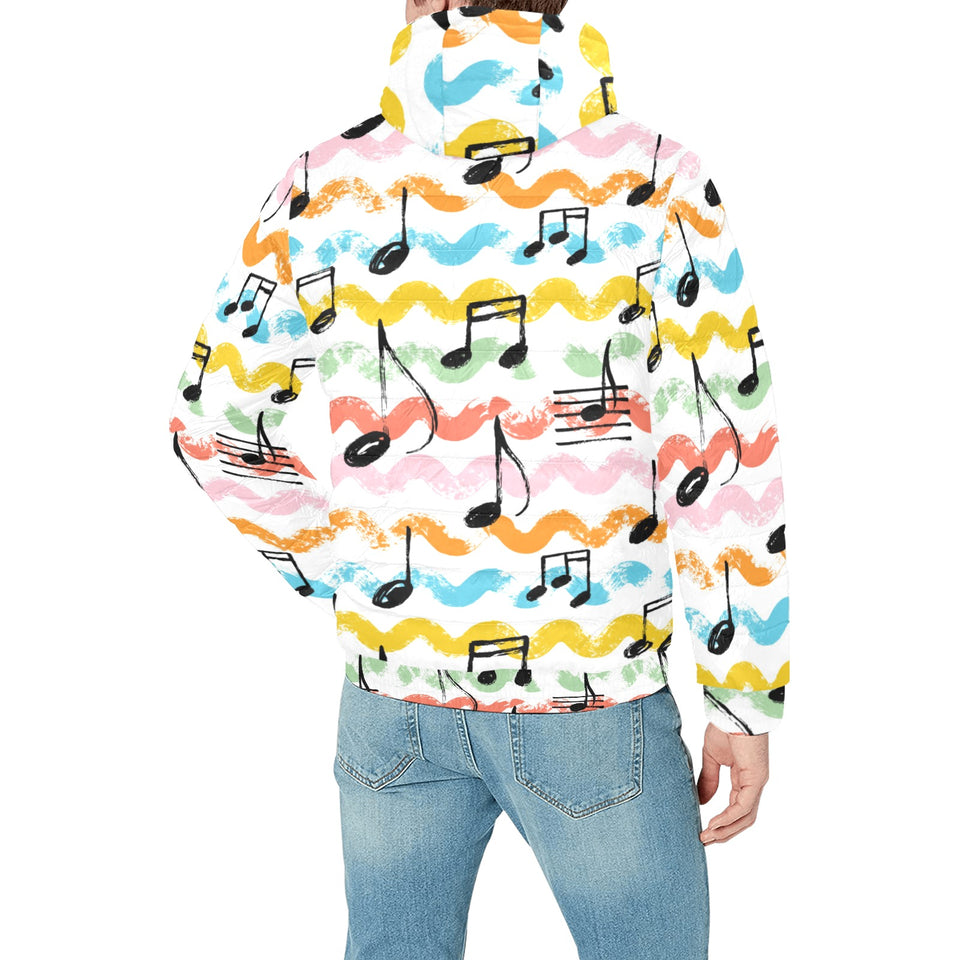 Music Notes Pattern Print Design 01 Men's Padded Hooded Jacket(ModelH42)