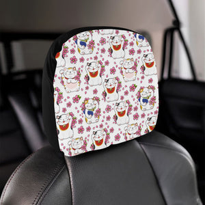 Meneki Neko Lucky Cat Sakura Flower Pattern Car Headrest Cover