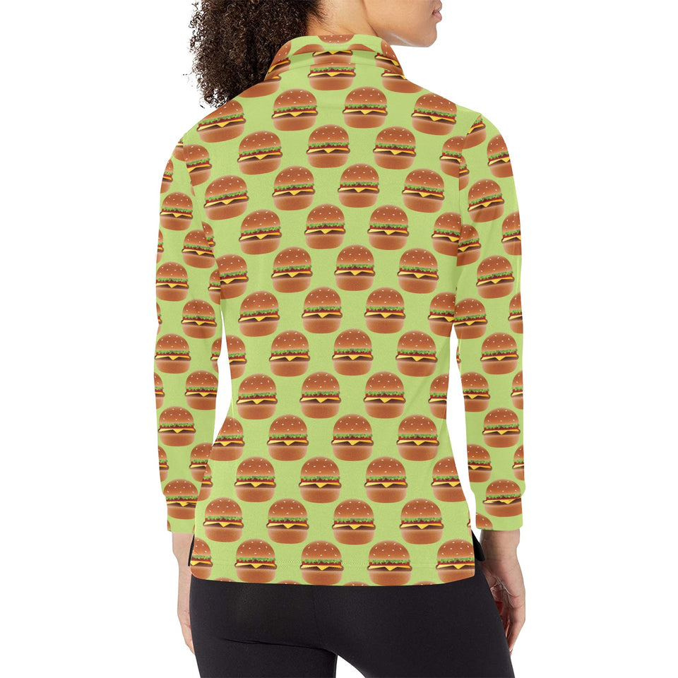 Hamburger Pattern Print Design 02 Women's Long Sleeve Polo Shirt