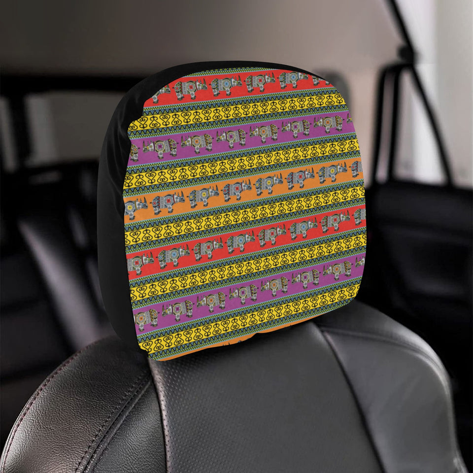 Rhino African Afro Dashiki Adinkra Kente Pattern E Car Headrest Cover