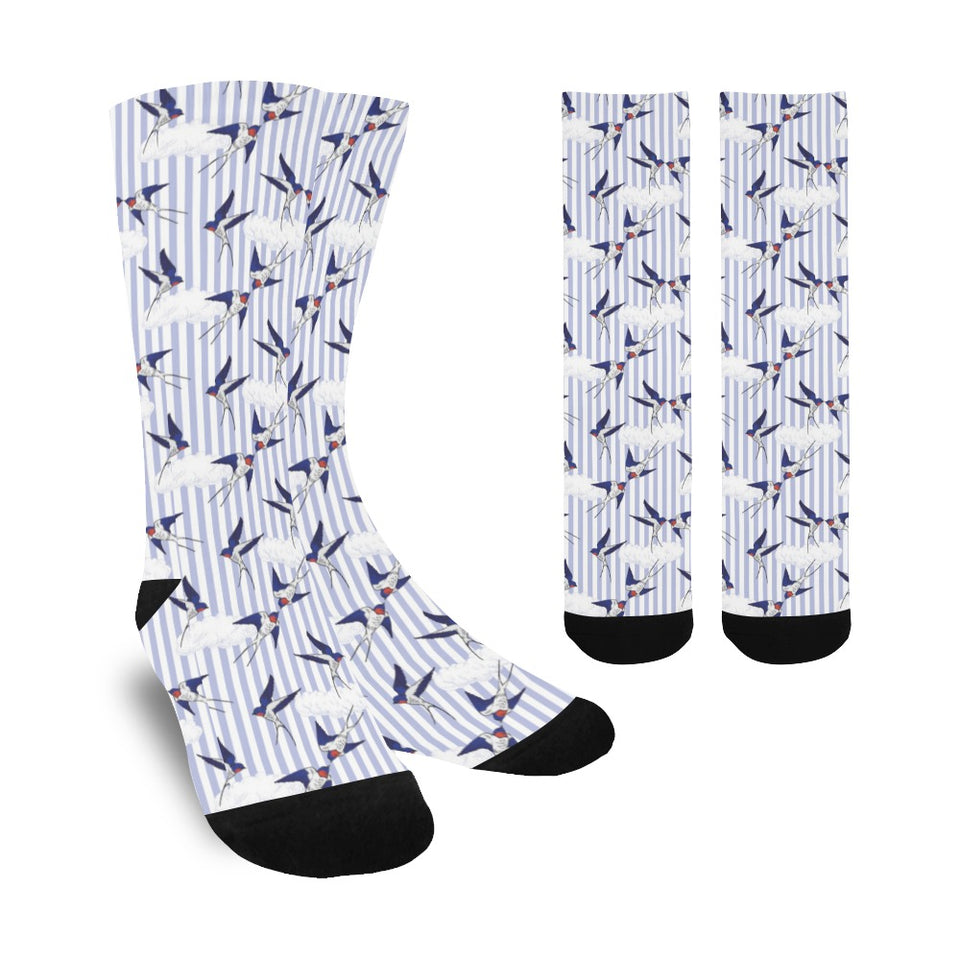 Swallow Pattern Print Design 03 Crew Socks