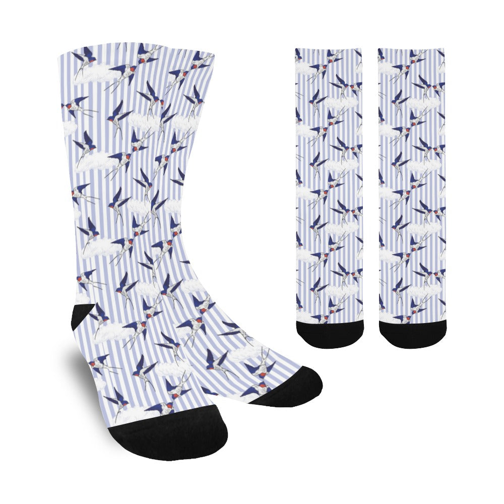 Swallow Pattern Print Design 03 Crew Socks