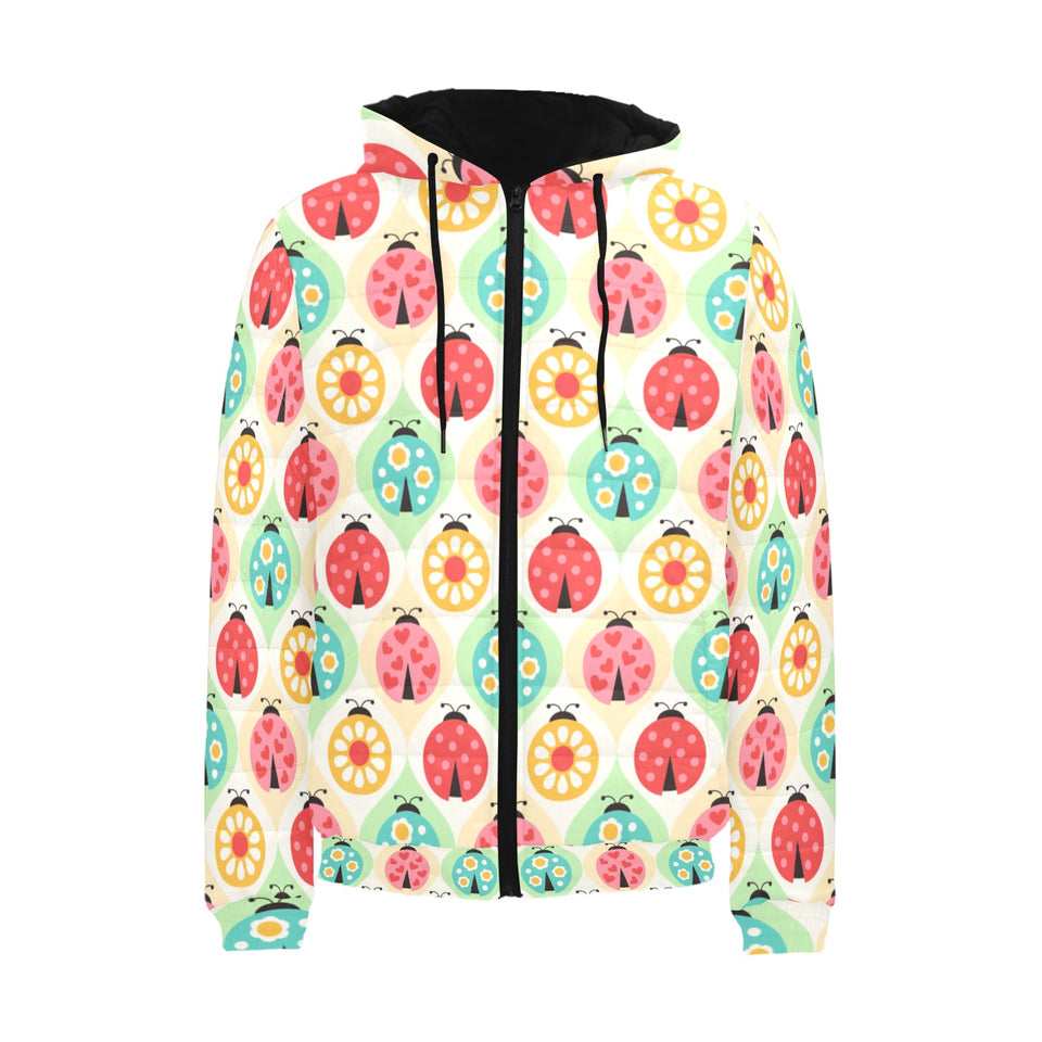 Ladybug Pattern Print Design 02 Men's Padded Hooded Jacket(ModelH42)