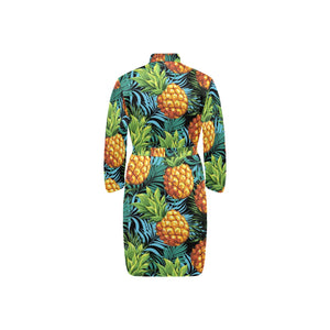 Pineapple Pattern Men's Long Sleeve Belted Night Robe