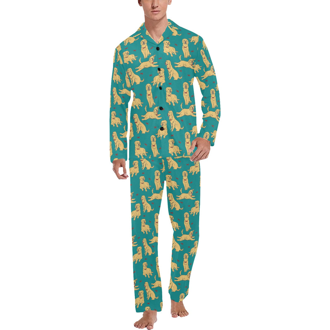 Golden Retriever Pattern Print Design 05 Men's Long Pajama Set