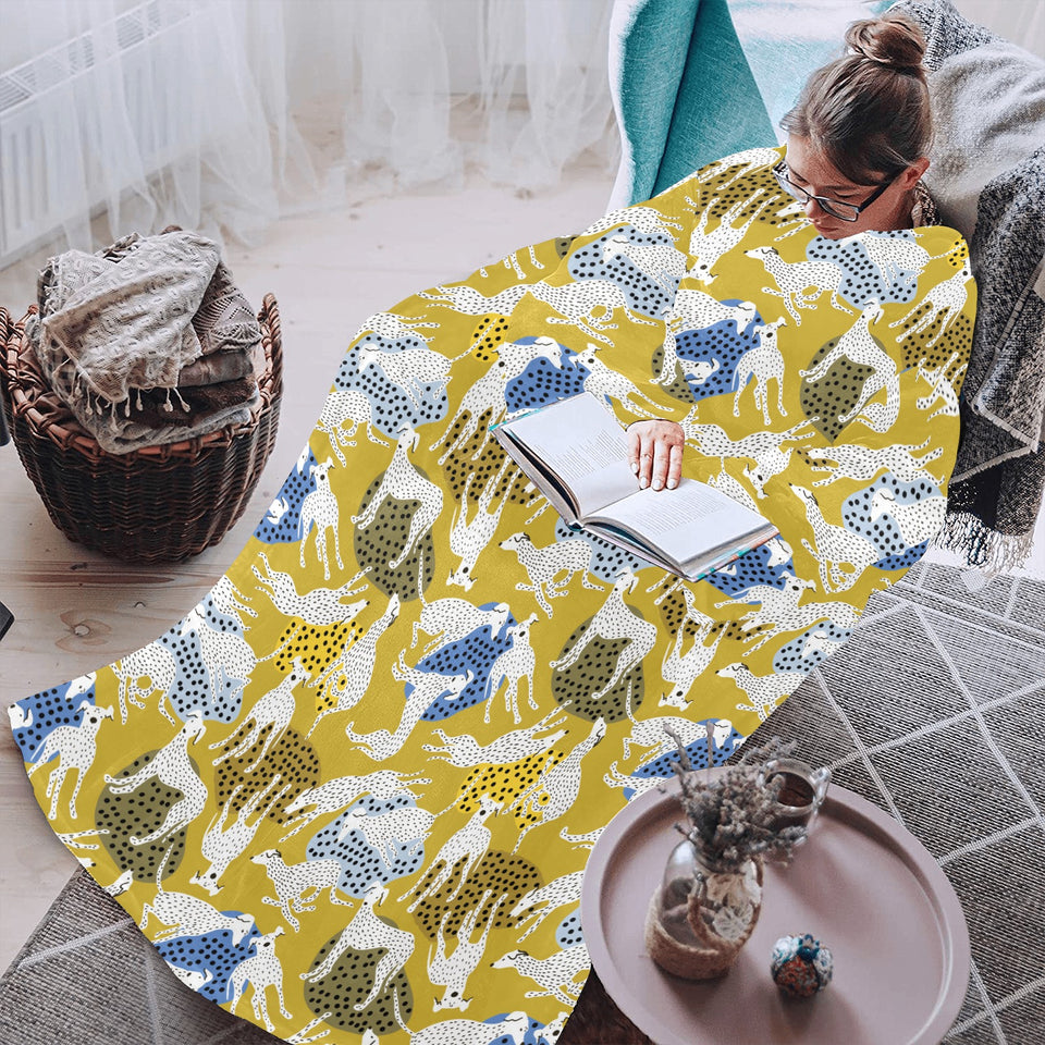 Greyhound Pattern Print Design 02 Blanket Robe with Sleeves