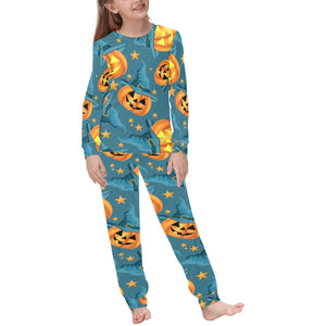 Halloween Pumpkin Witch Hat Pattern Kids' Boys' Girls' All Over Print Pajama Set