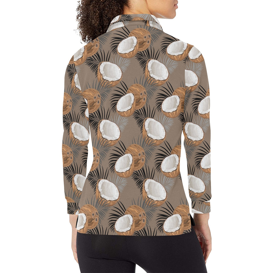 Coconut Pattern Print Design 02 Women's Long Sleeve Polo Shirt