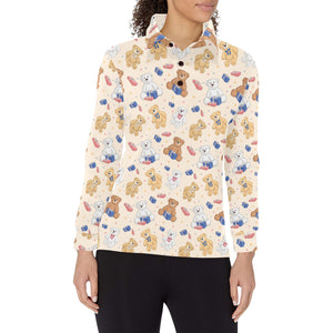 Teddy Bear Pattern Print Design 01 Women's Long Sleeve Polo Shirt